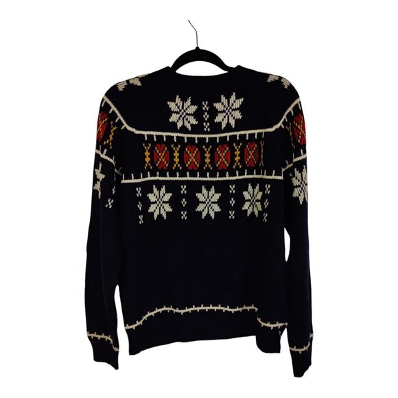 Vintage 80s JC Penney Acrylic Men's Ski Sweater Classic Navy Blue Fair Isle sz M - Picture 2 of 8